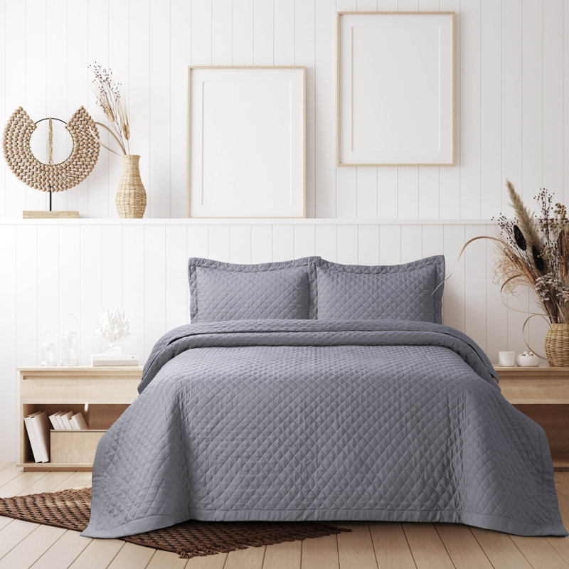 Brisbane Modern & Contemporary Polyester Geometric Shapes Quilt, Twin Quilt + 1 Standard Sharm, Platinum