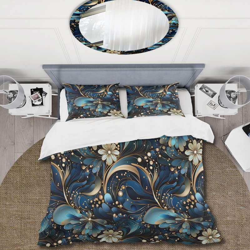 Ensemble de housse de couette glamour doré et saphir élégant I, Housse de couette simple + 1 taie décorative stan
