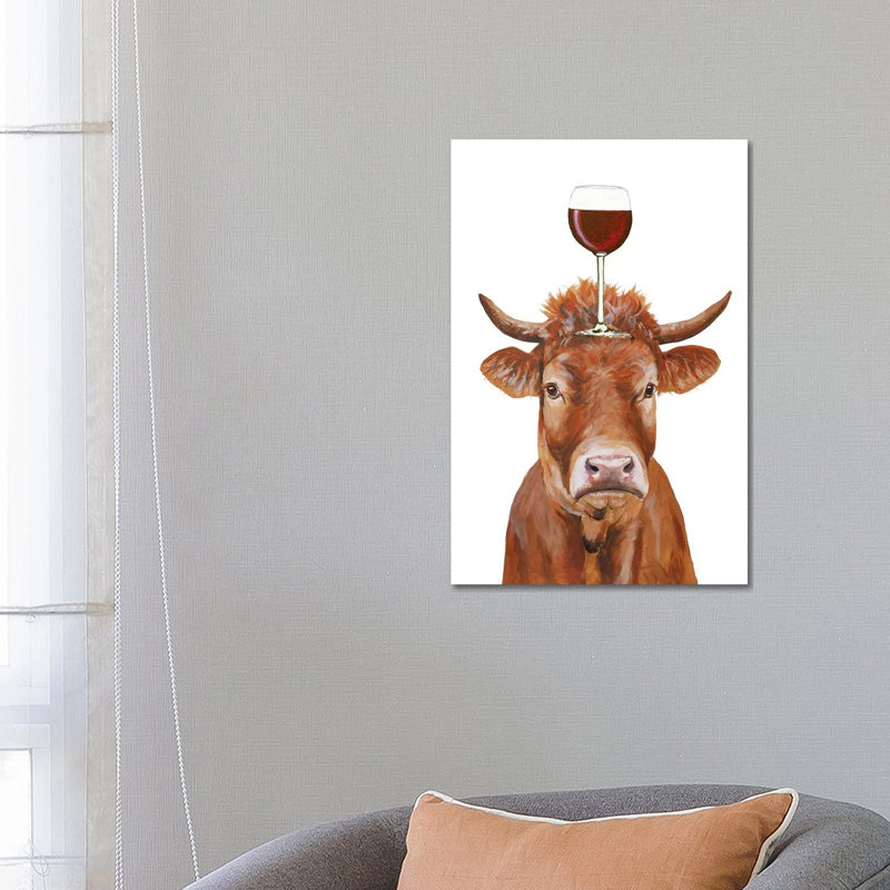 Cow With Wineglass by Coco De Paris - Wrapped Canvas Print, 66.04 cm H x 45.72 cm W x 3.175 cm D