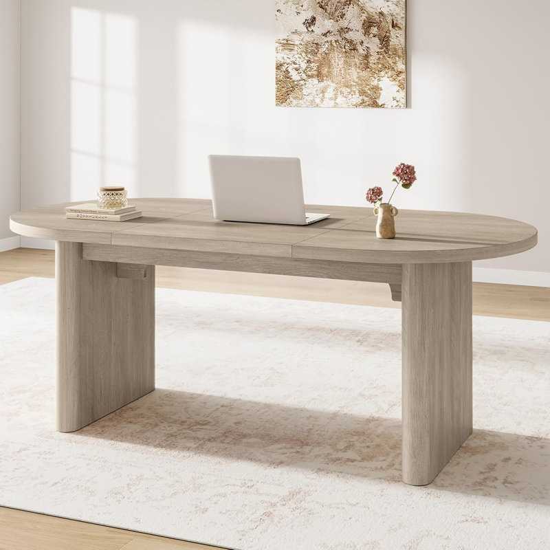 70.8 Inch Oval Dining Table for 6-8 People, Long Large Kitchen Table with Thick Sturdy Wooden Base, Farmhouse Dining Room Table for Kitchen, Living Room, Office