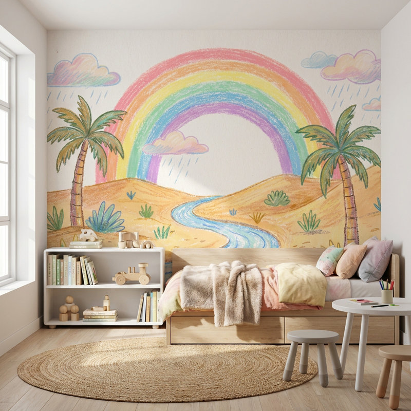 Murale désertique papier peint pastel arc-en-ciel, Non tissé non collé, 200 po x 120 po