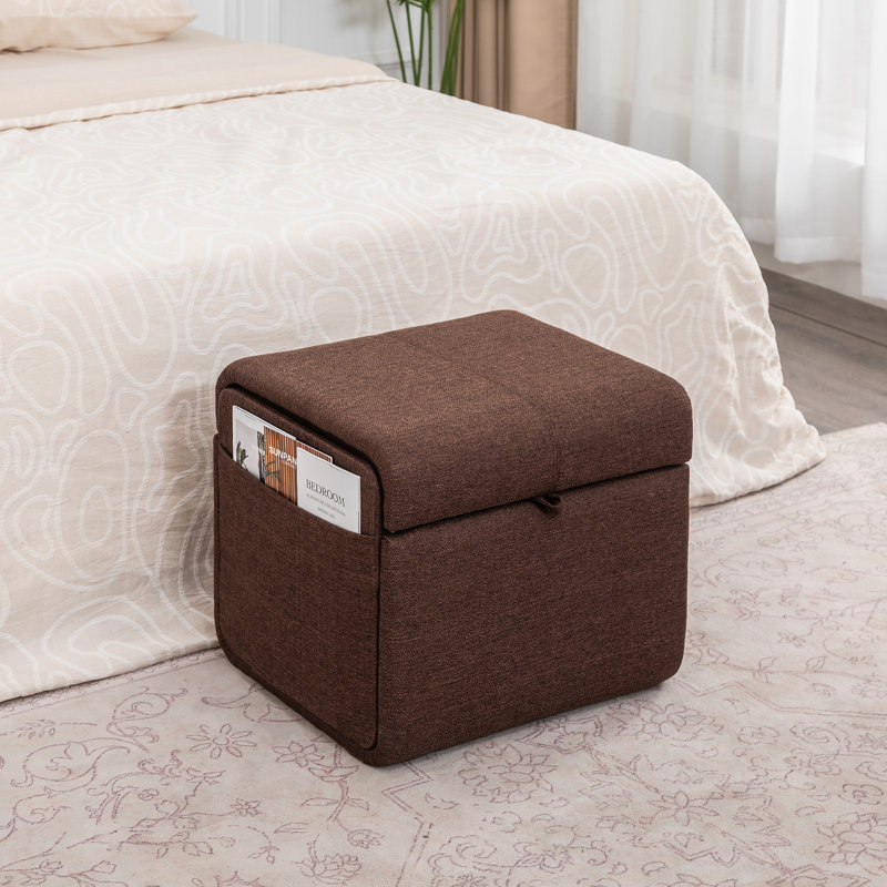 Hiskea Upholstered Ottoman, Coarse Coffee Linen