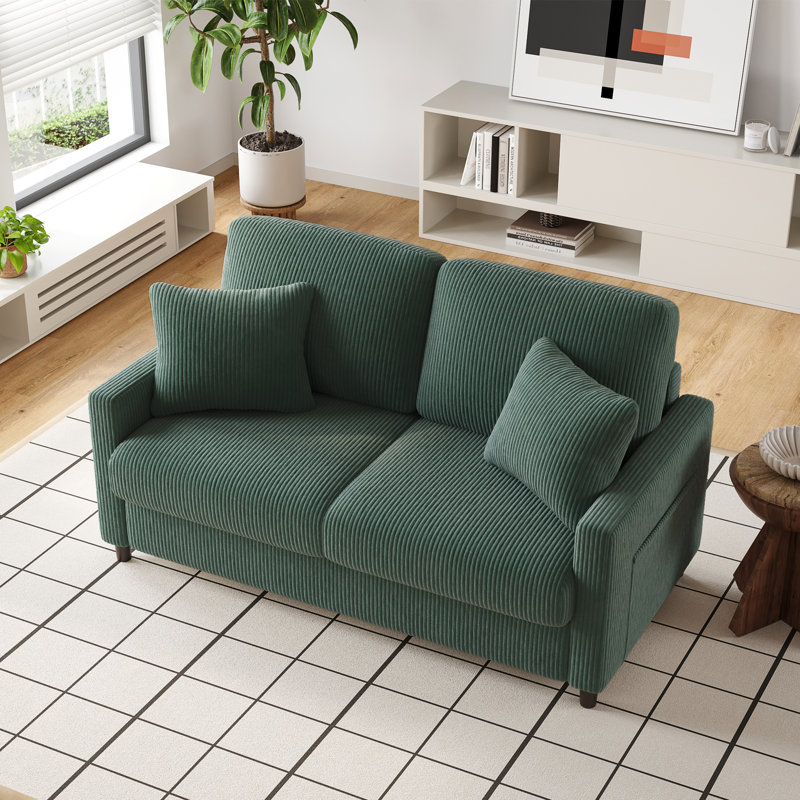 Balaton Vegan 2 Seater Upholstery Sofa with Pillows, Green, Corduroy