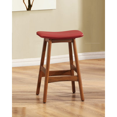 Mid-Century Modern Faux Leather Solid Wood Counter Height Stools (Set of 2)