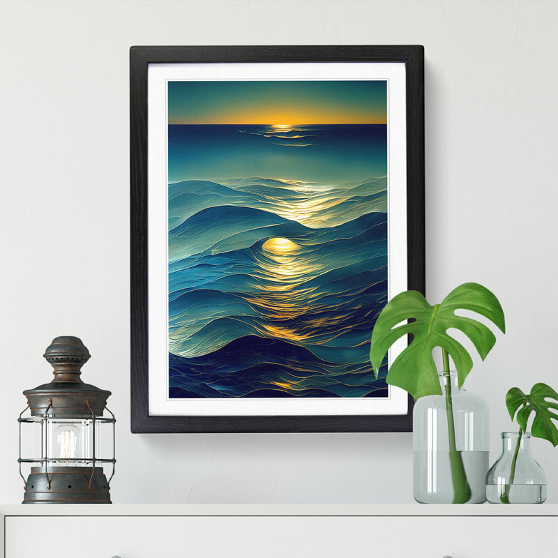 Seascape Glass - Single Picture Frame Painting, 34cm H x 25cm W x 2cm D, Oak
