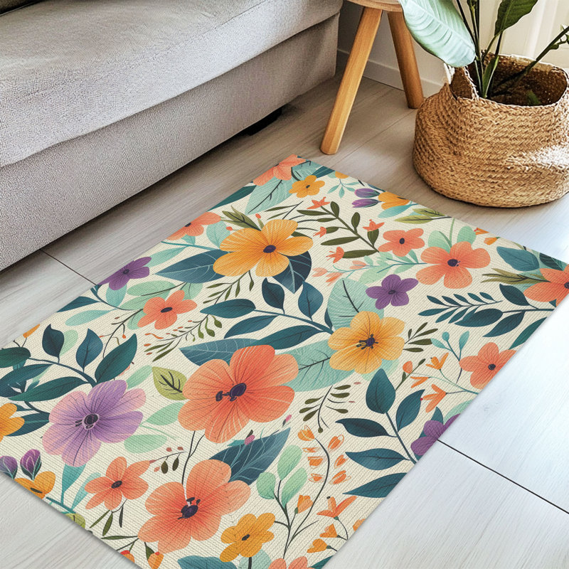 Tapis tressé pétales en pleine floraison, Rectangulaire 3 pi x 5 pi