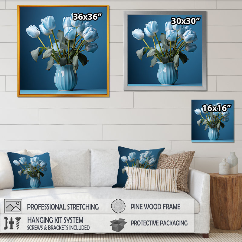 Bleu azur tulipes bleues II, H 36 po x l 36 po x P 1,5 po, Toile tendue