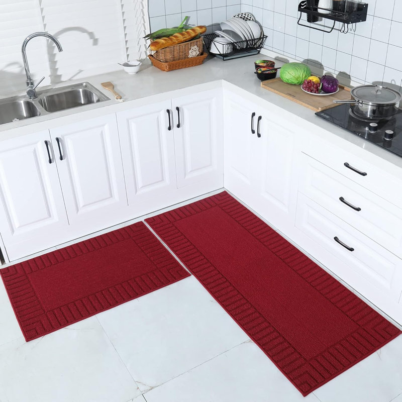 Kitchen Rugs,Set Of 2 60X89cm+60X152cm, Red