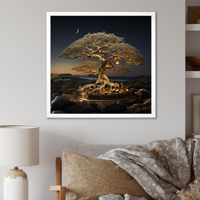 " Bonsai Tree Strength ", White Single Picture Framed, 16" H x 16" W x 1" D