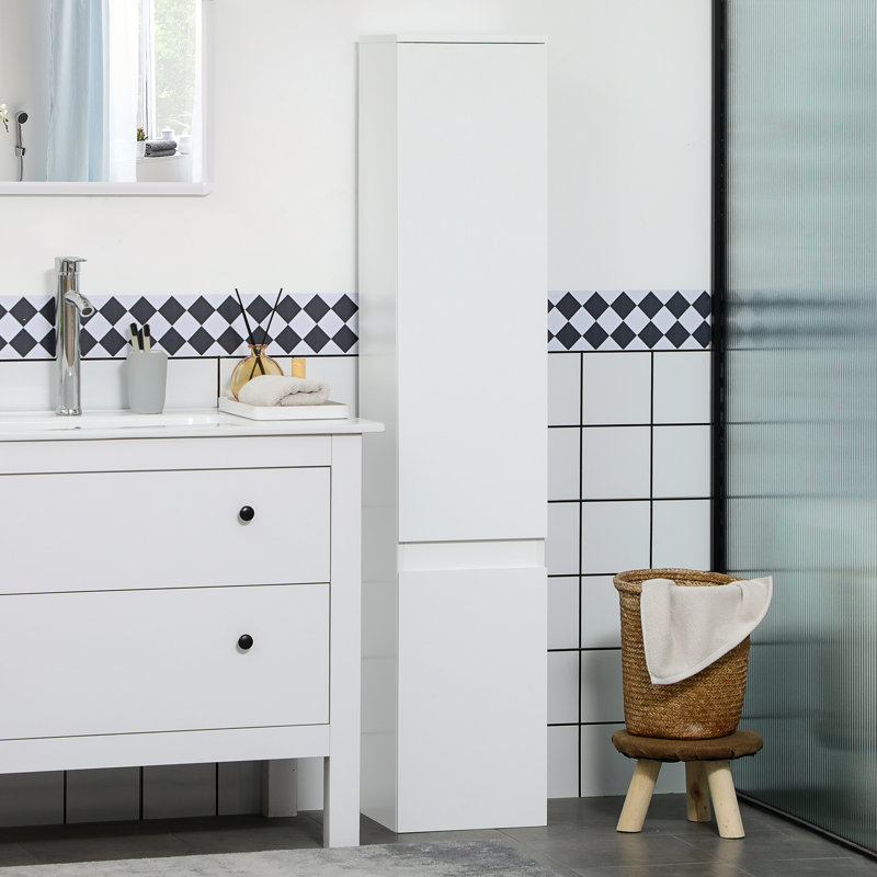 Meuble de rangement étroit pour salle de bain avec tablettes ajustables, blanc