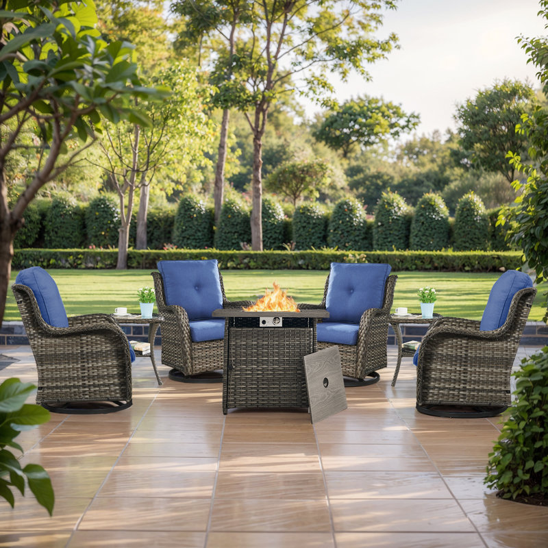 Carolina 4 - Person Outdoor Seating Group With Fire Pit, Blue