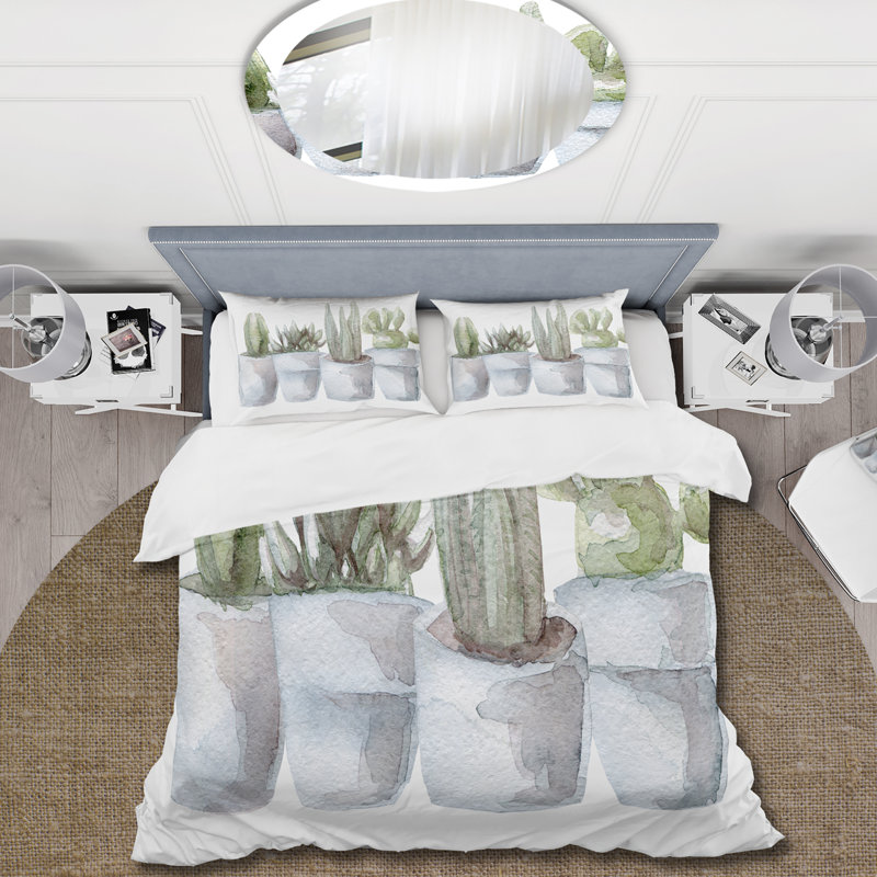 Cactus and Succulent House Plants V - Ensemble de housse de couette Farmhouse - Microfibre de polyester