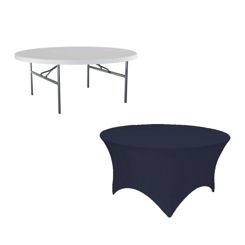 5Ft, 6Ft Round Spandex Tablecloth Tight Fitted Stretch Table Cover For Dining Wedding Banquet Party, Navy Blue, 72" x 72"
