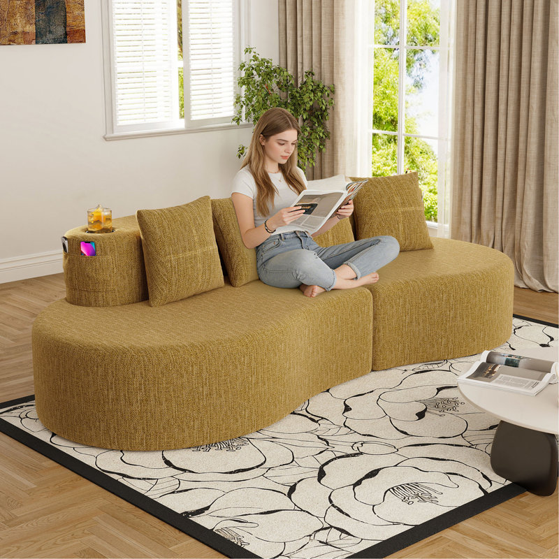Canapé modulaire incurvé moderne 3 places, Mustard yellow Chenille