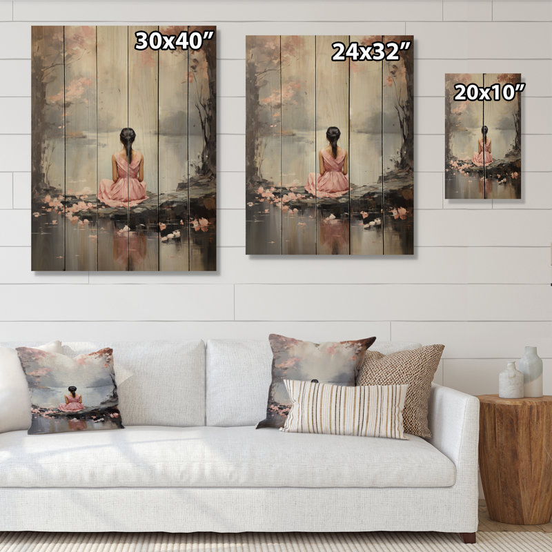 «Pink Meditation Meditation Moments II» sur impression sur bois, H 32 po x l 24 po x P 0,78 po