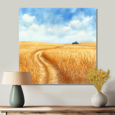 Tractor Tracks Through A Wheat Field - Barn Farm Ranch, décoration murale en métal, impression métallique traditionnelle