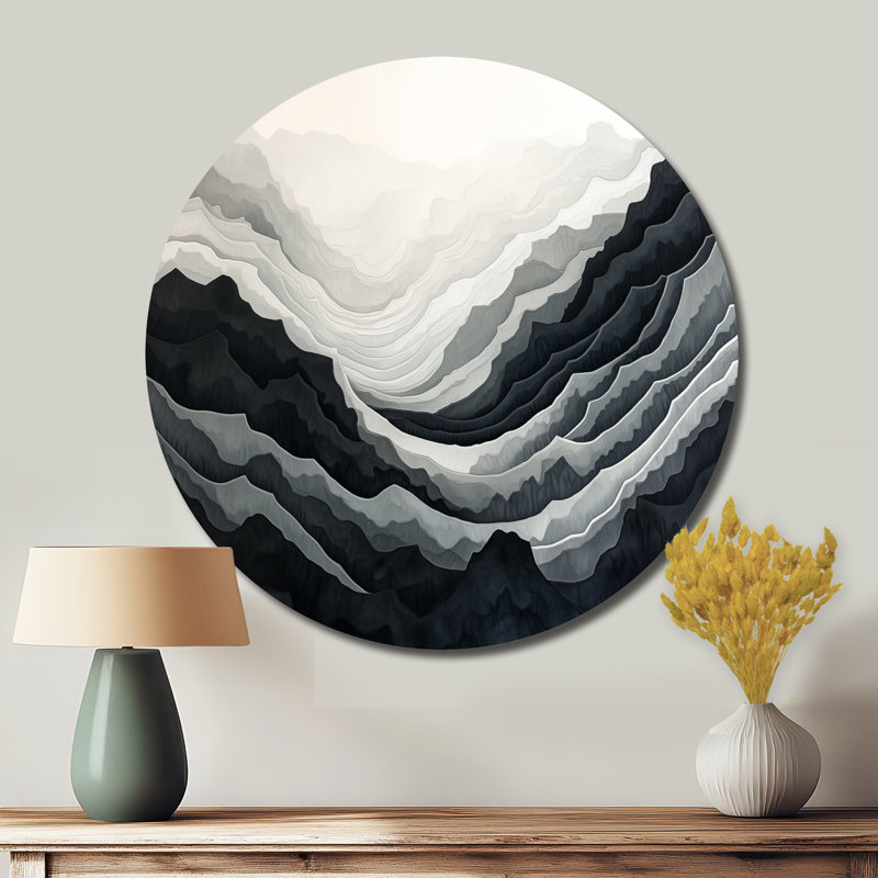 Gris gris, montagne, art mural rond en métal, L 36 po x H 36 po