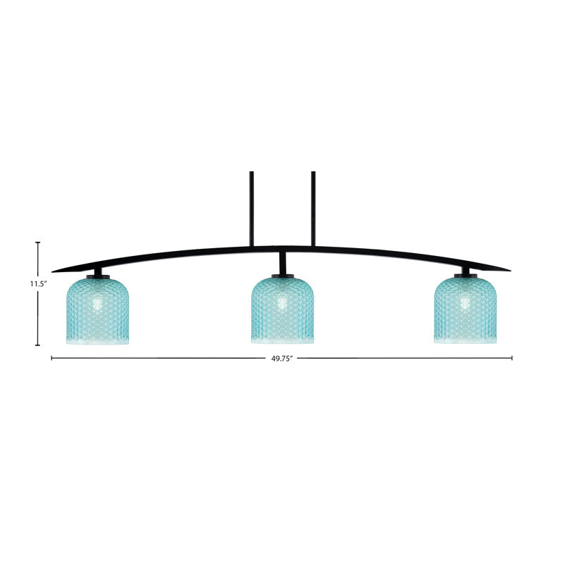 Barre d'éclairage 3 lumières avec verre texturé turquoise 7 po, Noir mat