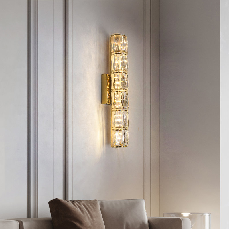 Modern Luxury 6-tier Large Crystal Wall Sconce 23.6" 18w Dimmable 3 Color Temperatures With Side Switch Gold Finish For Villa