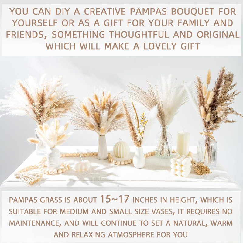  70 pièces d'herbes de pampa séchées naturelles, bouquet de décoration de maison, fleurs séchées boho pour mariage, arrangements floraux, décorations de salon (70 pièces)