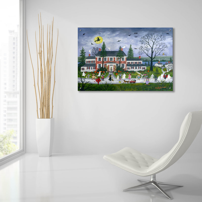 Art mural en verre épique «Halloween In South Branch» par JL Munro, 36 po x 24 po, H 24 po x l 36 po
