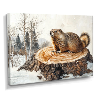 «Forest Marmot Animal In Winter Landscape II - Groundhog», reproduction d'art sur toile