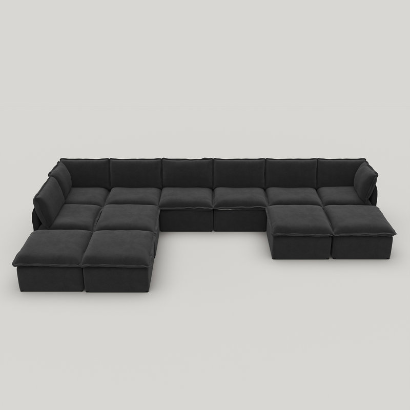 Canapé modulaire modulaire à housse modulaire 12 pièces Advant, combinaison libre avec structure en fer léger et repose-pieds Advait