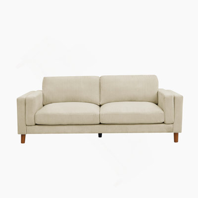 Corduroy Upholstered Square Arm Sofa With Wooden Legs