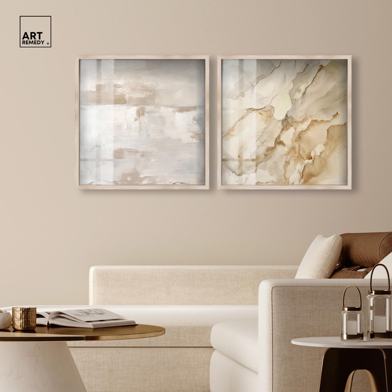 Décoration murale Neutre de luxe Harmony Shadowbox par Art Remedy, H 25 po x l 25 po, Crème, crème
