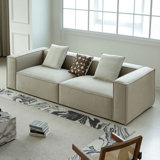 Minimalist tofu block fabric sofa, straight row retro corduroy sofa in the living room, cream-style wide and deep seat