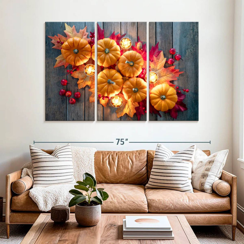 Yarlin Thanksgiving Pumpkins And Candles, 42" H x 65" W