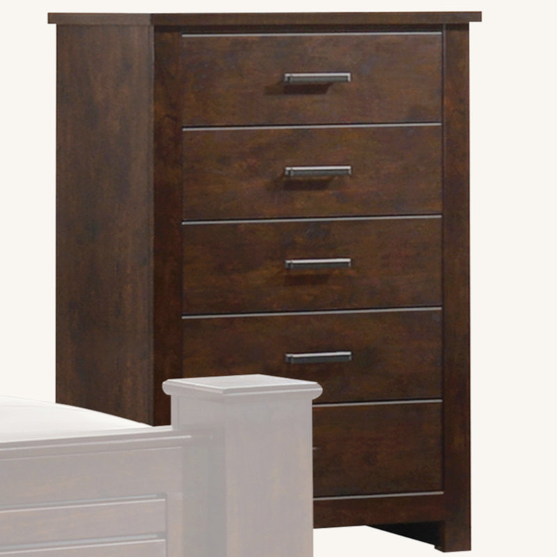 Commode 5 tiroirs Panang, finition acajou, Brun