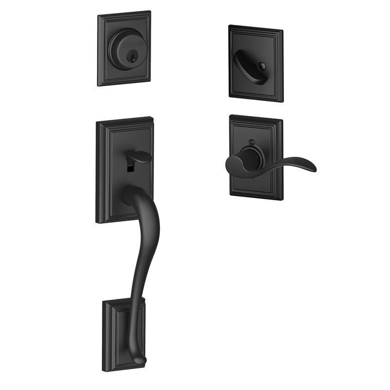 Addison Handleset with Deadbolt and Accent Door Lever and Rosette, Matte Black, Right, Yes