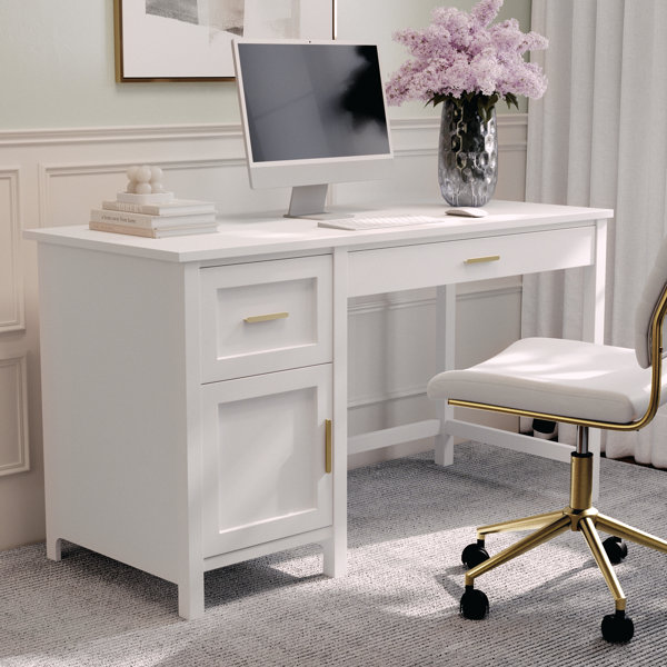 Martha Stewart Hutton Shaker Style 23W Home Office Computer Desk with Storage, Gray/Brushed Nickel