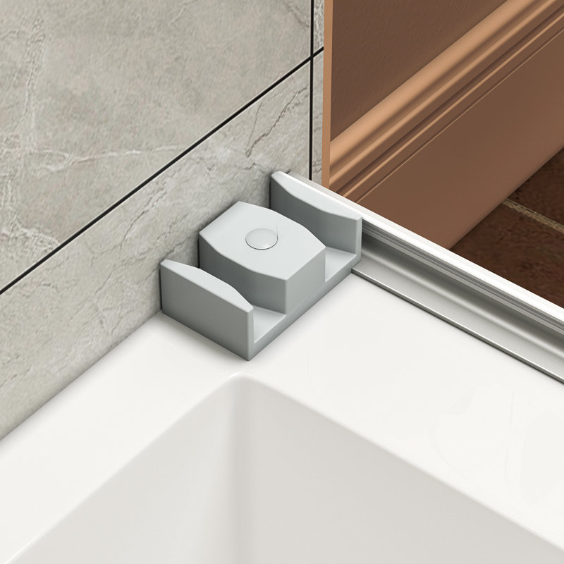 Porte de douche coulissante à double dérivation en nickel brossé de 55 po à 60 po de largeur, facile à installer, conception imperméable, coin, rail en forme de L à l'épreuve des nano, conception