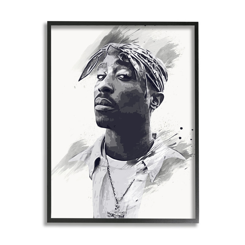 Tupac Modern Portrait, motif abstrait noir et blanc surdimensionné, estampe numérique de Birch & Ink