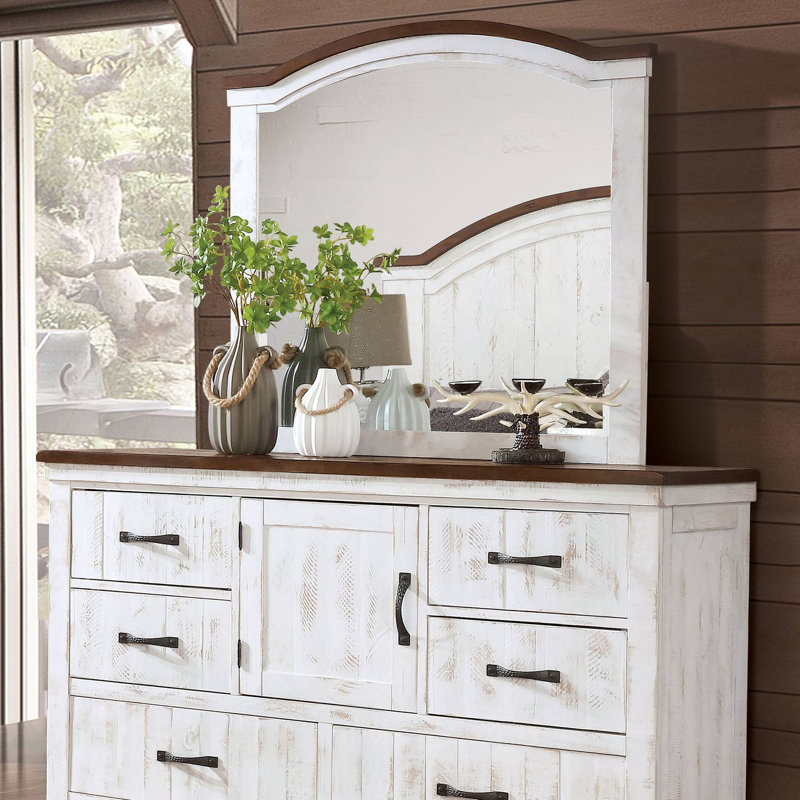 41.4"W Transitional Mirror, Distressed White/Walnut