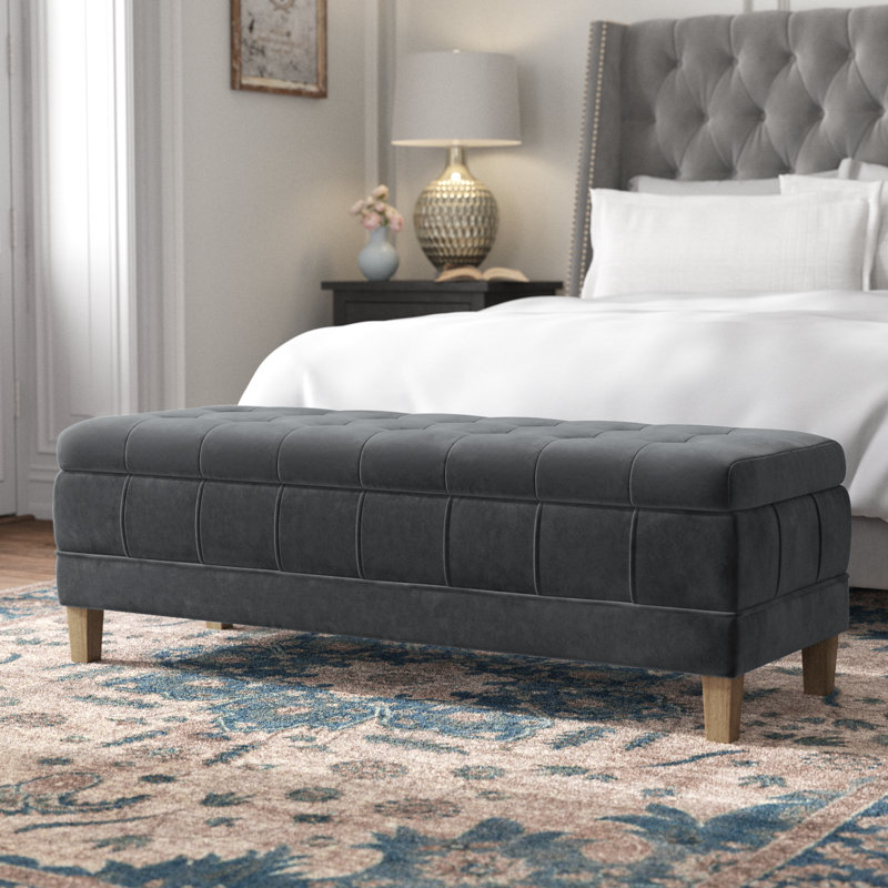 Gloria Velvet Ottoman, Gun Metal Velvet