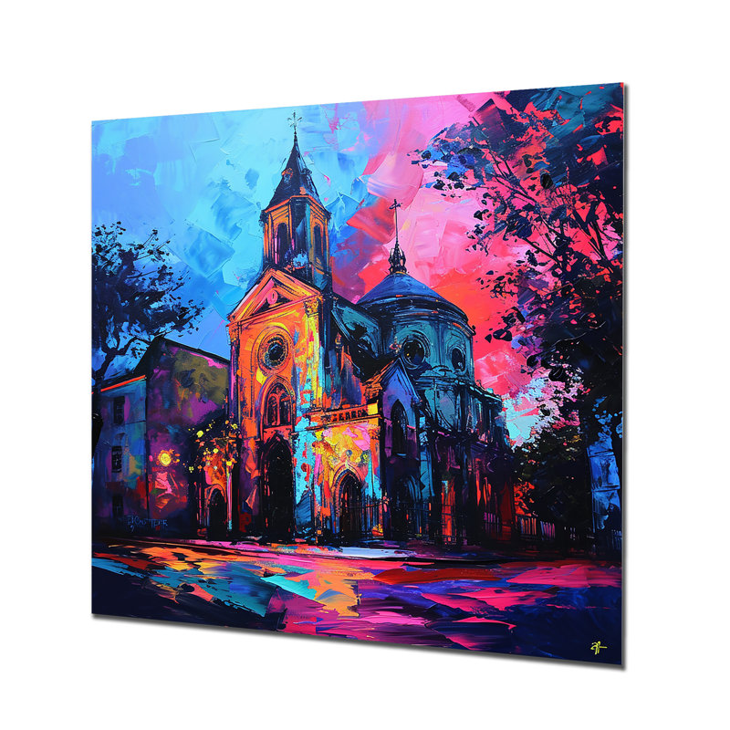 Coucher de soleil magique cathédrale de Paris, Sans cadre, H 16 po x l 16 po