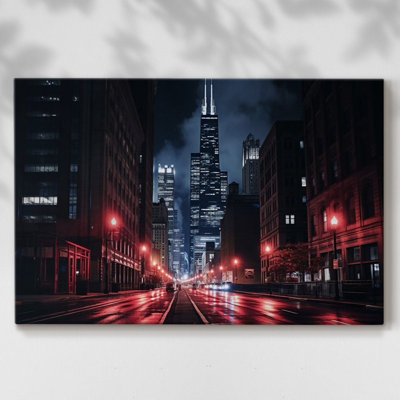 Chicago At Night Ii sur impression sur toile, H 18 po x l 27 po x P 1,5 po