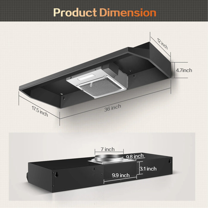 36 inches Built-In Insert Range Hood Black