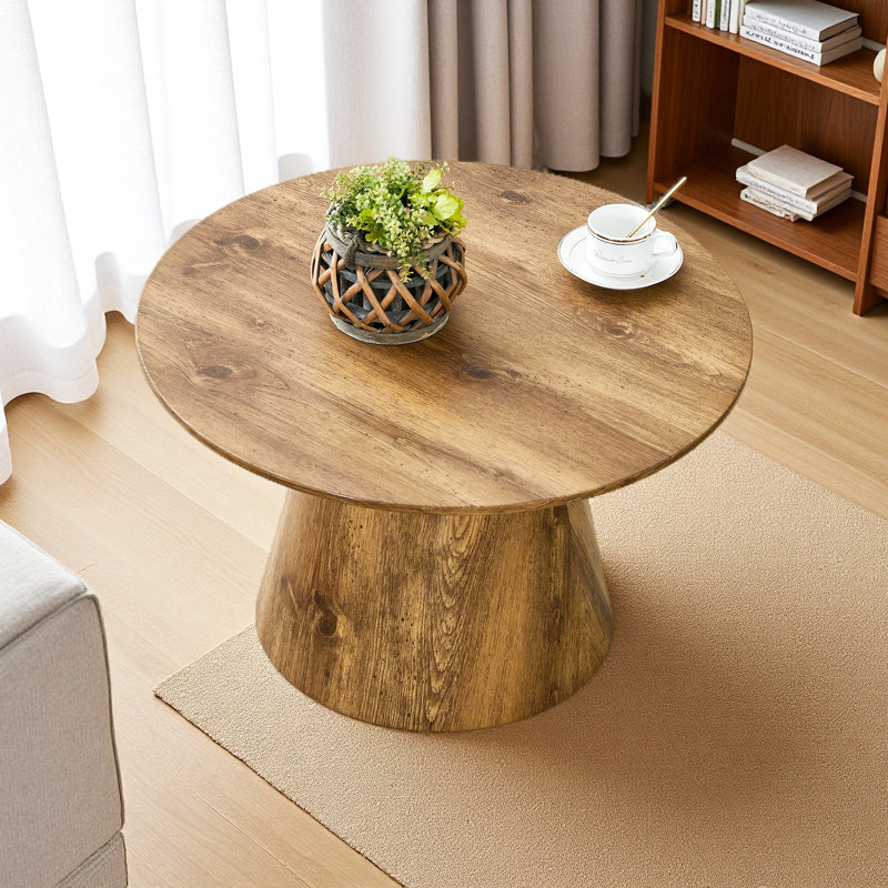 Table basse de style médiéval-moderne, avec placage en grain de bois, table basse ronde classique et ensemble de tables d'appoint