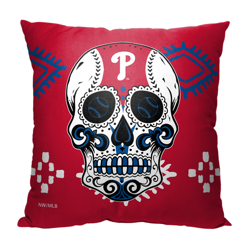 Philadelphia Phillies Red Candy Skull 16" Square Throw Pillow