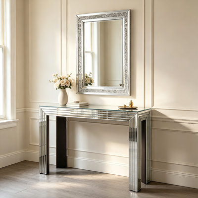 Ensemble console miroir glamour et miroir mural à effet diamant concassé, style moderne et élégant
