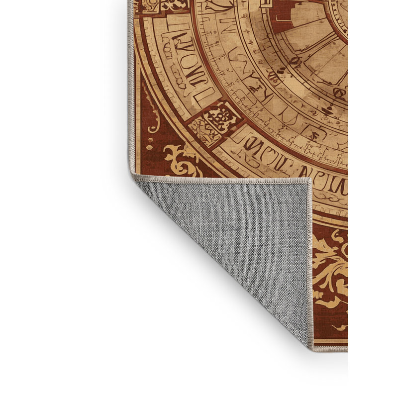 Machine Washable Pavni Astrolabe Traditional Oriental Rug in Brown – Beige Binding, 6x9
