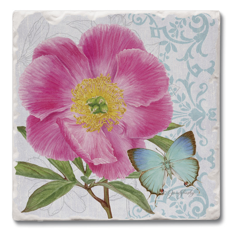 Sous-verres en pierre absorbants - ensemble de 4 - pivoine