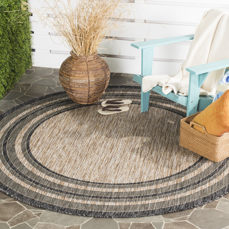 Augustinus Natural/Black Indoor/Outdoor Rug, Round 160 cm