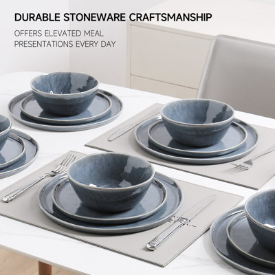 Farrar 18 Piece Water Ripple Design Stoneware Dinnerware Sets