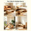 Table basse rectangulaire minimaliste en bois naturel clair aux lignes courbes, avec rangement ouvert à 2 niveaux, profil bas, idéale pour un salon moderne.