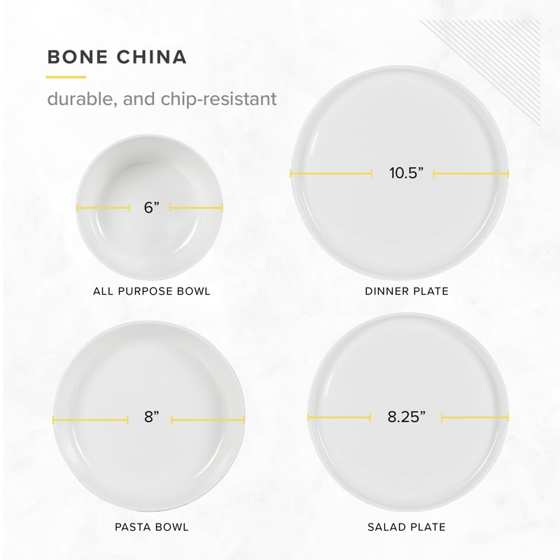 White Porcelain 16-Piece Round Dinnerware Set, Service for 4